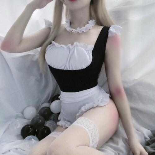 Women Cosplay Sexy Maid Uniform Sexy Lingerie Bodysuit Temptation Apron Lace-up Maid Cosplay Costumes Kawaii Maid Outfit