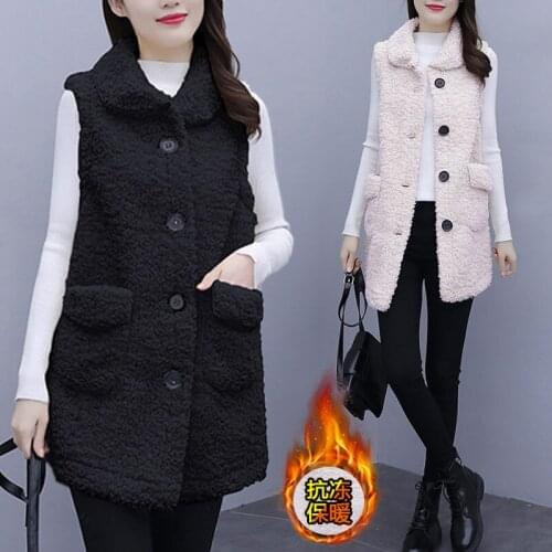 Womens Waistcoat Mid-Length Autumn And Winter New Korean Loose Lamb Fur Vest Jacket Single Breasted Sleeveless Coat Parka y1463