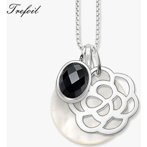 Link Chain Statement Necklace Rose Ornament, Fashion 925 Sterling Silver Jewelry Romantic Gift For Women Girls 2018 New