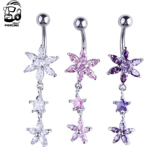 1PCS Surgical Stee Snow Flower Pink Navel Ring Percing Belly Button Rings Belly Piercing Belly Rings Body Jewelry For Women