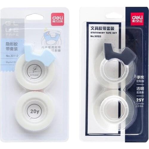 2roll Transparent Adhesive Tape with Cutter Set 12mm Invisible Write on For Packing Sealing Decoration Diary Stickers A6923