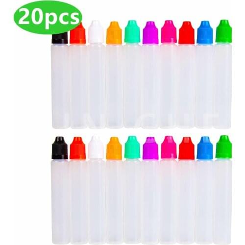 20 pcs LDPE Plastic Vape Dropper Bottle E-liquid Ink Liquid Applicator Squeezable Bottles with Childproof Cap Thin Tip 30ml 60ml