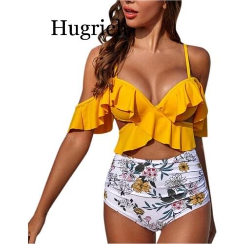 2020 Women High Waist Underwear Female Retro Lingerie Set Ladies Sexy Ruffled Trim Solid Color Sexy Mujer