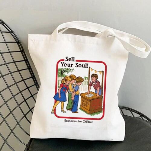 2021 Shopper Sell your Soul Cartoons Printed Tote Bag women Harajuku shopper handbag girl Shoulder shopping bag Lady Canvas Bag