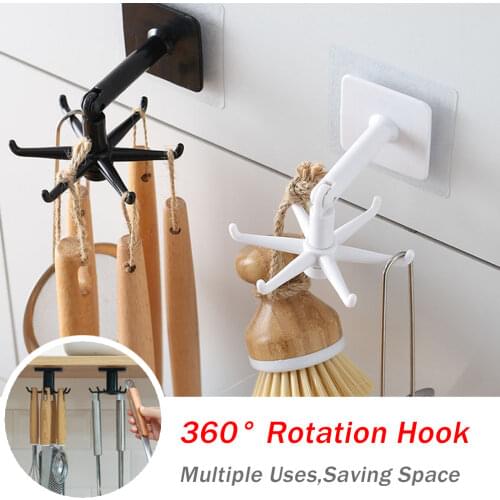4/6pcs Kitchen 360 Rotation Storage Rack Organizer Storage Supplies Bathroom Wall Hanger Dish Drying Hook Household Accessories