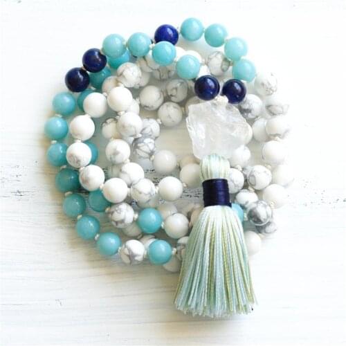 8mm Natural Howlite 108 Beads Handmade Tassel Necklace Chakra Wristband Cuff