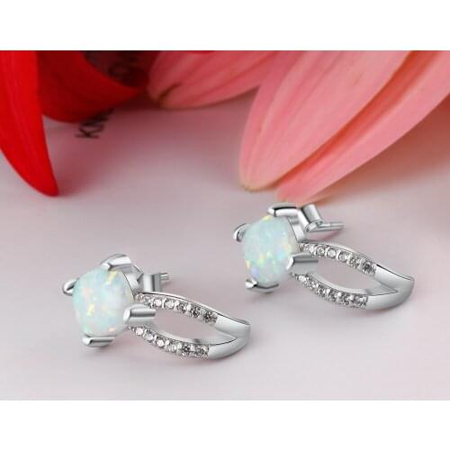 925 Sterling Silver Square White Opal Stud Earrings for Women Clear CZ Zirconia Wedding Earrings for Women