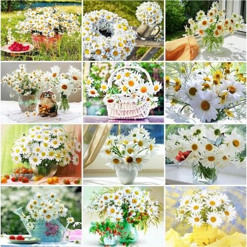 Evershine Full Square Diamond Painting Daisy Diamond Embroidery Flower Picture Of Rhinestones Mosaic Needlework Wall Art