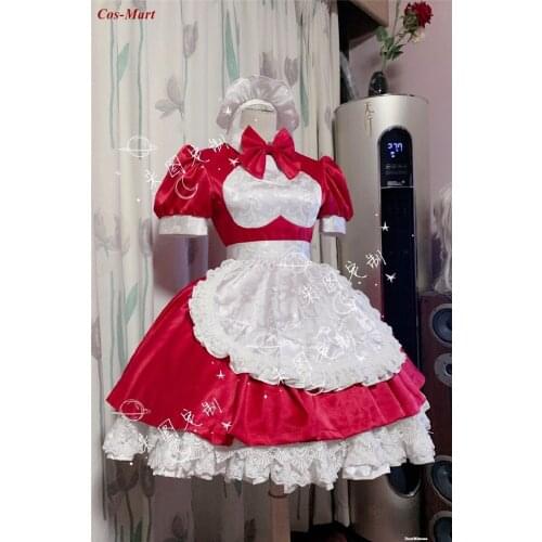 Anime Demon Slayer Agatsuma Zenitsu Cosplay Costume Cute Red Maid Dress Halloween Activity Party Role Play Clothing Custom-Make