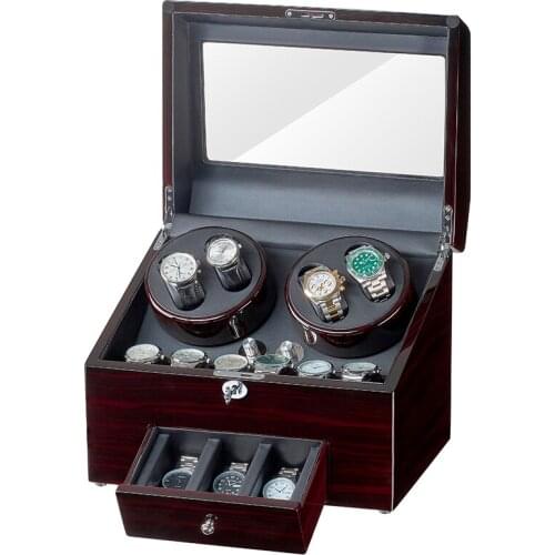 Automatic Ebony Baking Finish Watch Winder Display Box 4+9 Storages Black PU Leather Interior