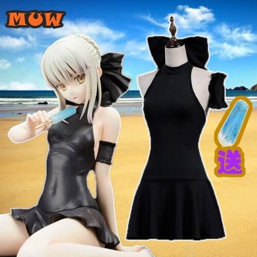 Fate stay night Saber Black Swimsuit Cosplay Costume with hair accessory