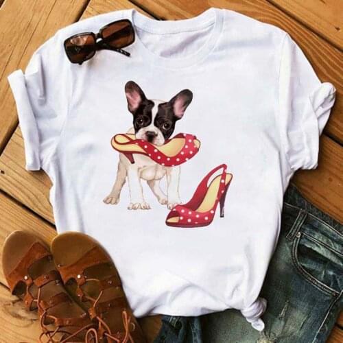 Funny Dog Bites High Heels Tshirt Cartoon Graphic Printed Womens T Shirt Hip Hop Shirts Summer Top Streetwear Female Clothes