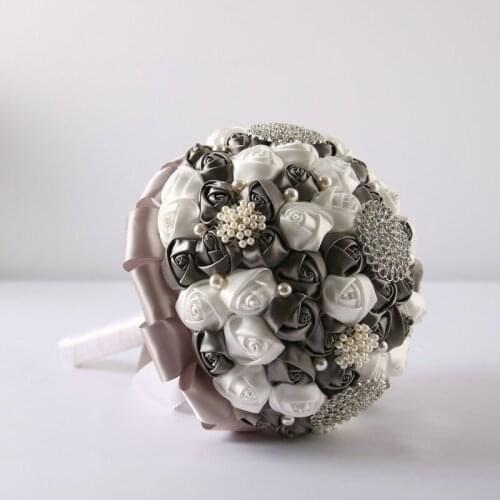 Hot selling white and grey crystal bridal wedding bouquets for wedding decoration