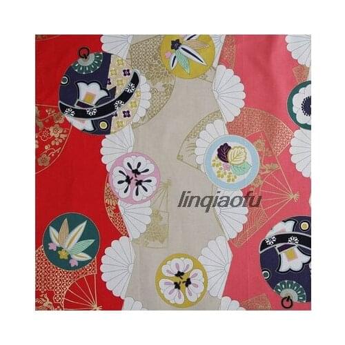 Japanese style cotton printed fabric Handmade diy cloth gilding fan colorful flower