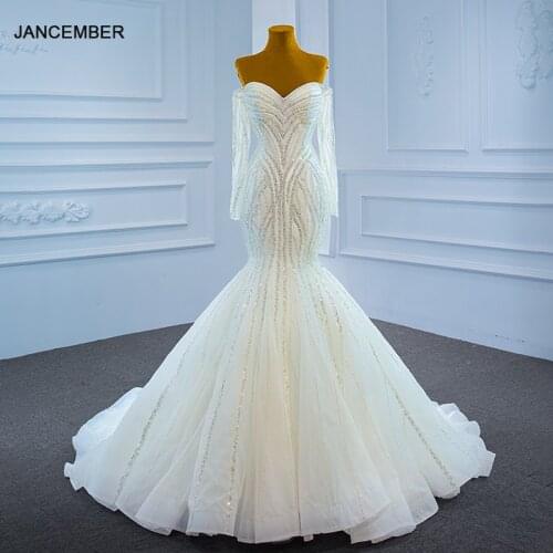 J67242 Sexy Sweetheart Bridal Wedding Dress 2021 Long Sleeve Mermaid Floor Dress Wedding Beaded Sequins