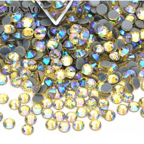 JUNAO SS6 8 10 12 16 20 30 Jonquil AB Hotfix Glass Crystal Rhinestones Flatback Iron On Transfer Strass Applique for Shoes Bags