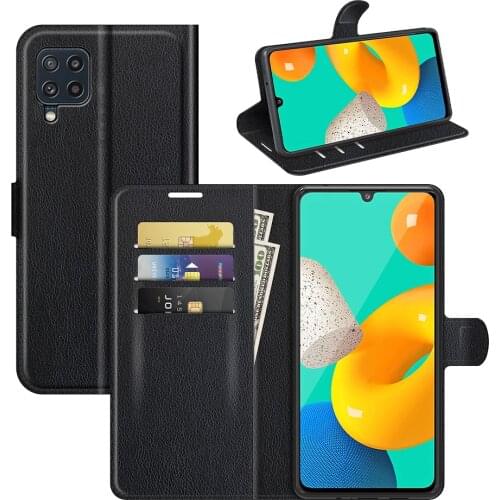 Litchi Leather Skin Kickstand Wallet Case for Samsung Galaxy M32 SM-M325F M 32 M325 Card Holder Protective Phone Bag Cover