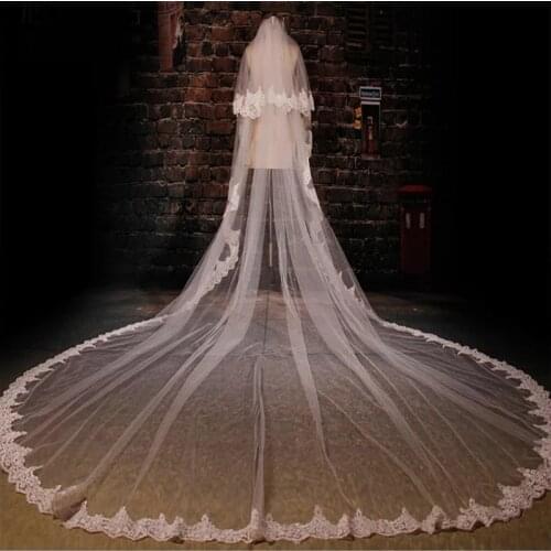 Lace Cathedral 2 Layers Wedding Veil 5 Meters 2T Cover Face Bridal Veil with Comb Blusher Veil Wedding Accessories