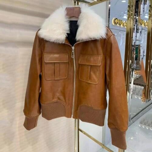 New Genuine Brand Leather Jacket Women Coat Winter And Spring Real Sheep Fur Collar Clothes FILLers Duck Down High Quality