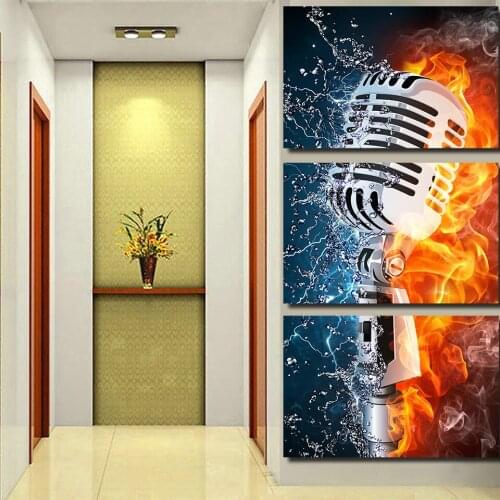 Wall Art Pictures HD Printed Living Room Home Decor 3 Pieces Microphone Fire Water Artistic Canvas Paintings Rock Music Posters