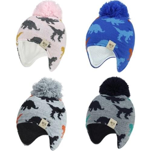 2020 New kids Knitted hat childrens winter beanies Cartoon dinosaur earmuffs skullies for boys girls kids hat 1-8 years bonnets