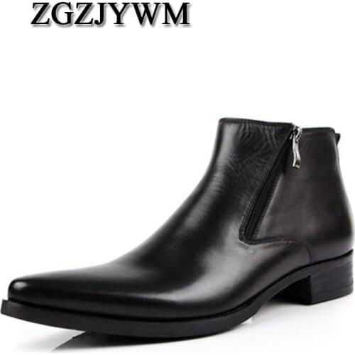 ZGZJYWM New cowhide boots Genuine Soft Leather Boots Pointed Toe Breathable Bullock Patterns Oxford Dress Shoes For Men Boots