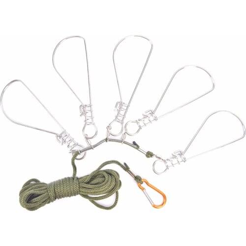 New Fishing Lock Buckle Fishing Accessories Stainless Steel 5 Snaps Chain Stringer With Float Live Fish Lock Belt