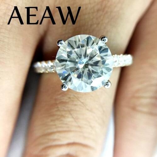 14K Yellow Gold and White Gold Prong 3.0ct 9mm Round Cut DF Full Moissanite Engagement Ring Anniversary Ring For Women