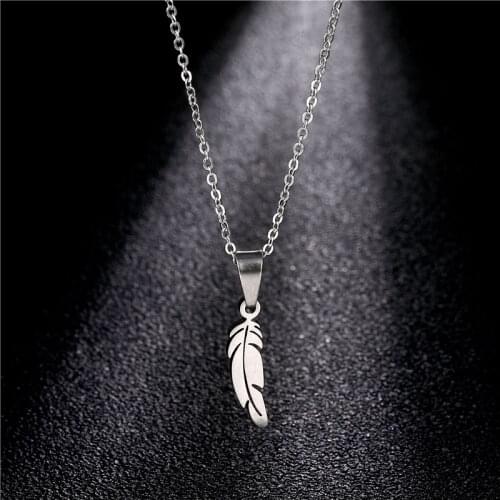 Stainless Steel Necklace for Women Man Lovers Feather Silver Color Pendant Necklace Engagement Jewelry