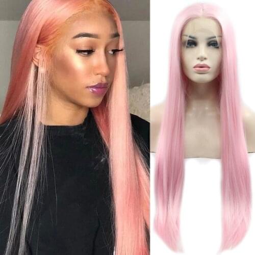 Long Middle Part Cosplay Frontal Long Hot Straight Light Pink Synthetic Lace Front Wig Lolita Heat Resistant Hair Wigs For Women