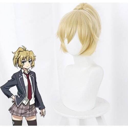 Tenkuu Shinpan Mayuko Nise Wig Yellow Ponytail Wigs High-Rise Invasion Halloween Cosplay Props