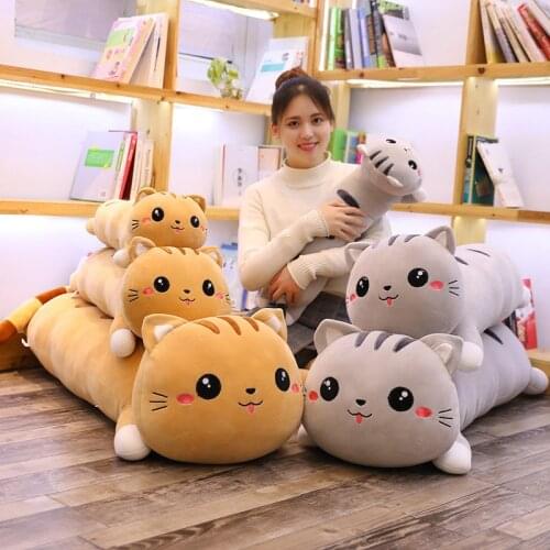 70-130cm Cute Soft Long Cat Pillow Plush Toy Stuffed Pause Office Nap Pillow Bed Sleep Pillow Home Decor Gift Doll for Kids Girl