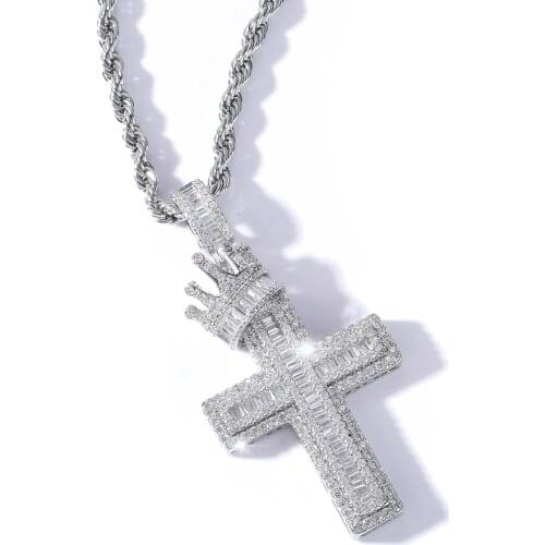 Bling Crown Cross Pendant For Men Women 5A Zircon Necklaces Fashion Rock Hip Hop Jewelry