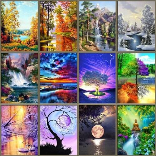 Full Diamond Drill Round Landscape Mosaic Diamond Embroidery Tree Diamond Painting Stone Cross Stitch Diamond Art Rhinestones