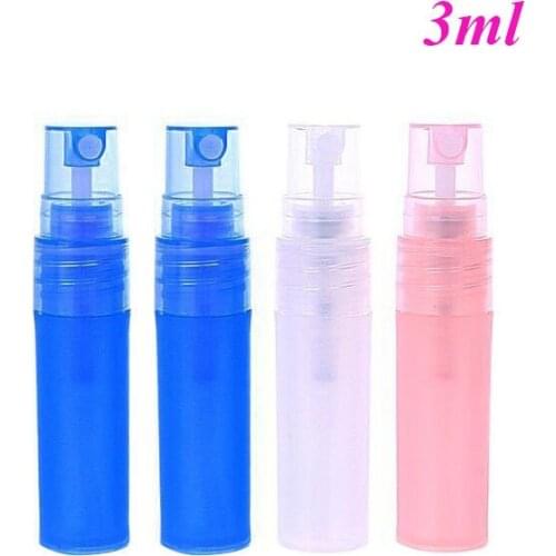 360pcs/lot 3ml Portable Travel Plastic Perfume Spray Bottle Frosted Pink Natural Translucent Blue Mist Sprayer Bottle