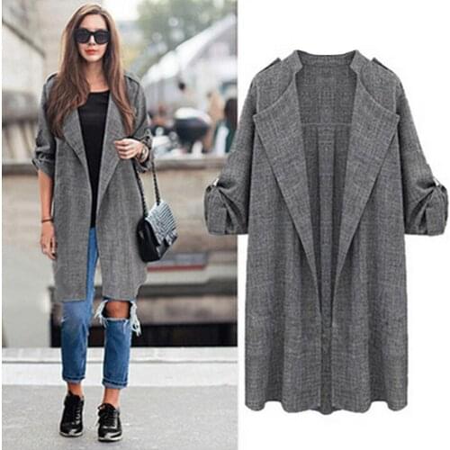 Mid-length Coat Casual Windbreaker For Autumn And Winter 2021 Spring Long Trench Coat Gray Warm Loose Plus Size Windbreaker