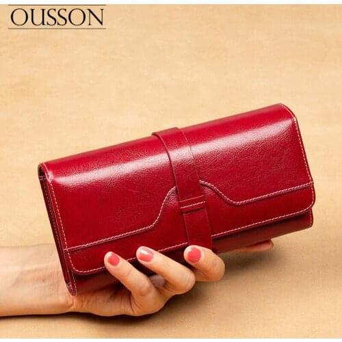 OUSSON Fashion casual light RFID anti-theft card reader cowhide leather womens wallet clutch coin purse clutch