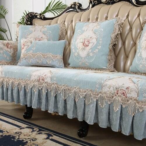 Luxury Chenille Leather 3 Seater Sofa Cover Recliner Slipcover Protector for Living Room Lace Armrest Towel Anti-slip European