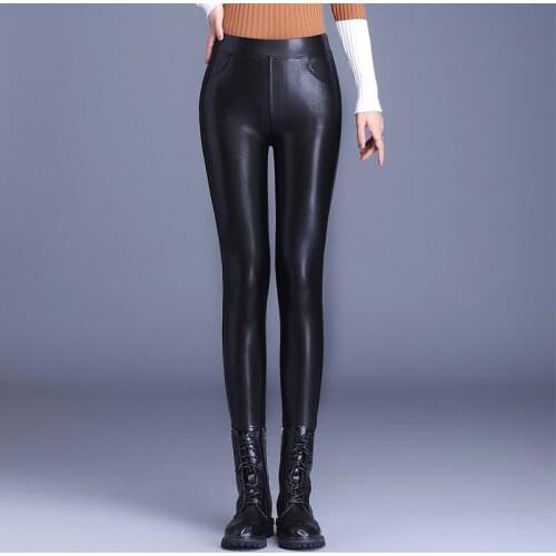 Sexy snake skin pu leather pants elastic high waist pockets faux leather pants for women Casual Carving Streetwear Trousers 2020
