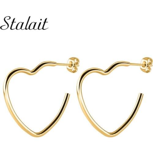 Titanium Steel Heart Stainless Steel Hot Sale Punk Style Gold & Silver Plated Geometric Statement Metal Fashion Simple Earrings