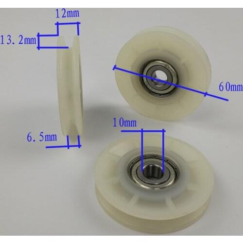 Elevator pulley diameter 60mm, thickness 12mm, 6200RS bearing inner 10mm ,nylon pulley groove U. sliding rope rolles 6pcs/lot