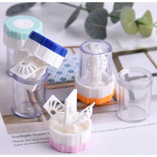 Type Container Travel Box Manual Rotation Storage Eyes Plastic Case Lens Cleaner