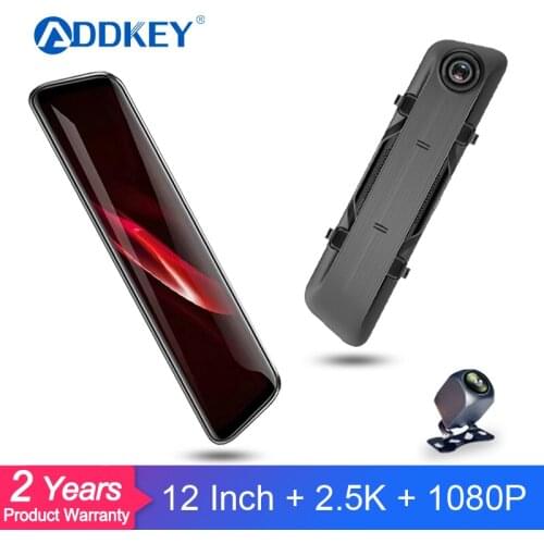 ADDKEY 12 Inch 2.5K Car DVR Rearview Mirror For Auto Recorder Night Vision Steaming IPS Dash Camera 1440P Car Mirror Video