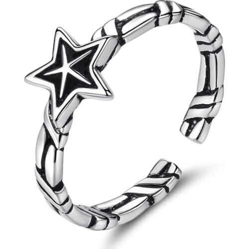 Vintage Designer Star Pentagram 925 Sterling Silver Adjustable Rings For Women Dainty Finger Cool Jewelry Gifts