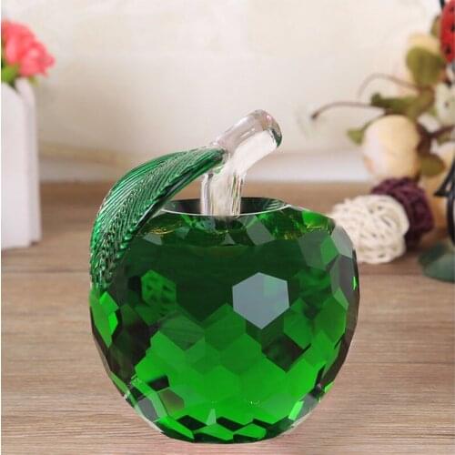 Top Quality Good Crafts Green 60mm laser Figurines Wedding Event Festive Party Table Decor gift craft cut Crystal Glass Apple