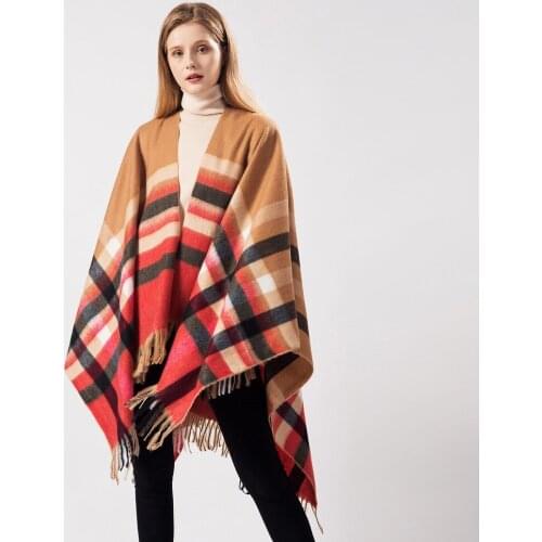 Cardigans for women womens scarves in autumn and winter, barbed plaid tassels, versatile warm shawls and cloaks