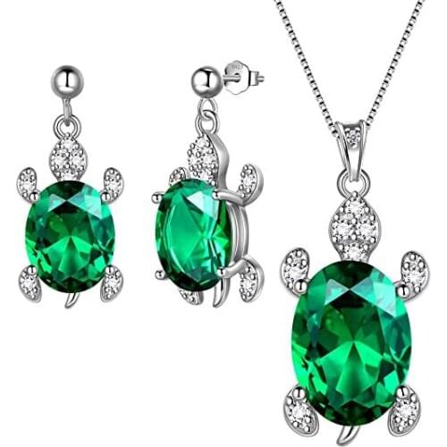 Luxury Bridal Jewelry Sets Green Zircon Oval Stone Turtle Necklace Earrings For Women Dainty Silver Color Wedding Engagement Set