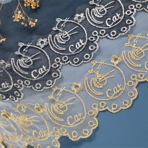Zsbszc new cute cat gold silver mesh lace trim net cute Embroidery lace ribbon for Sewing cloth lolita skirt Decoration WS02