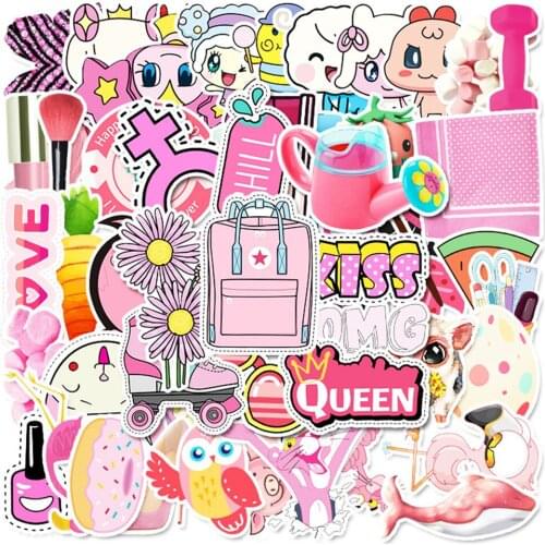 10/30/50PCS Cartoon Pink Girl Series Mobile Phone Shell Graffiti Water Cup Helmet Decoration Waterproof Sticker Toy Wholesale