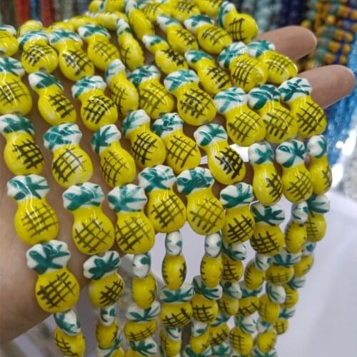 10pcs 10x20mm Hand Painted Pineapple Ceramic Beads Fashion DIY Loose Spacer Ceramics Bead For Jewelry Making Accessories